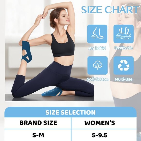 Pilates Grip Socks for Women Non Slip Skid Yoga Socks with Grips Straps for Ball - Picture 6 of 8